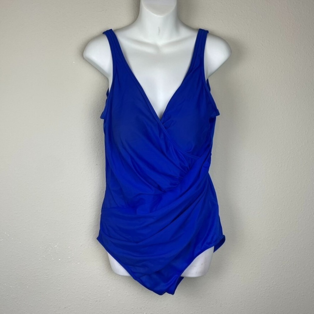 Miraclesuit One Piece Swimsuite Blue 16 Beach Vacation Resort Wear Slimming